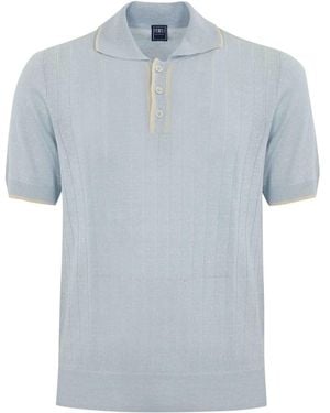Fedeli Linen And Cotton Knitted Polo Shirt - Blue