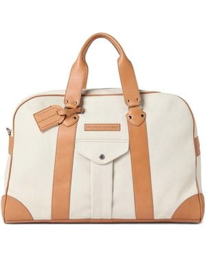 Brunello Cucinelli Duffle Bag With Leather Finishes - Natural