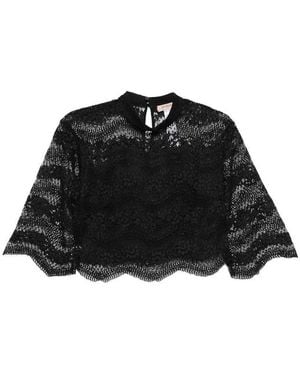Twinset Lace Top With 3/4 Sleeves And Lining - Black