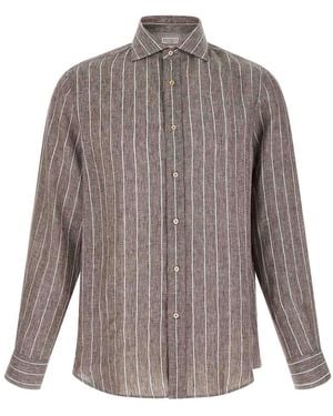 Brunello Cucinelli Pinstriped Canvas Shirt - Grey