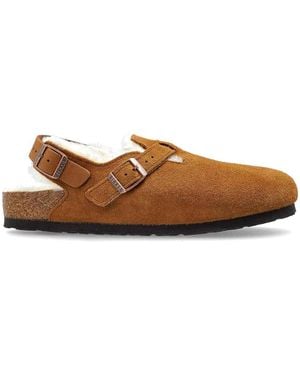 Birkenstock Tokio Shearling Suede Slippers - Brown