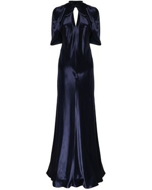 Alberta Ferretti Long Satin Dress With Cape Sleeves - Blue