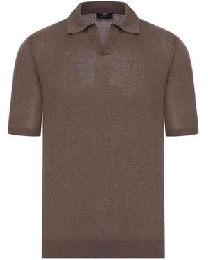 Nome V-Neck Polo Shirt With Melange Effect - Brown