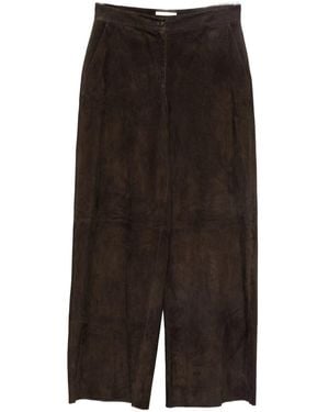 Via Masini 80 Leather Wide-Leg Trousers - Black