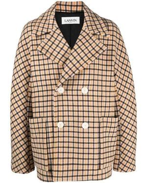 Lanvin Check Pattern Short Coat - Natural