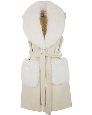 Betta Corradi Waistcoat Fur Neck And Pockets - White