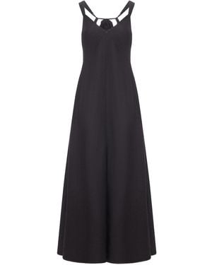 120% Lino Long Linen Dress With Chiffon Inserts - Black
