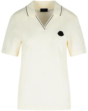 Moncler Ivory Cotton Polo Shirt - Natural