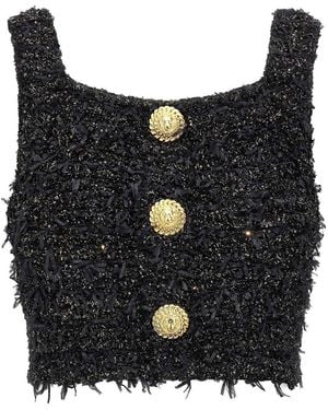 Balmain Lurex Tweed Top - Black