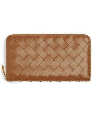 Bottega Veneta Large Woven Wallet With Zip - Brown