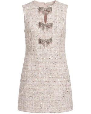self portrait black boucle bow mini dress self-portrait - Cream Boucle Pearl Trim Mini Dress
