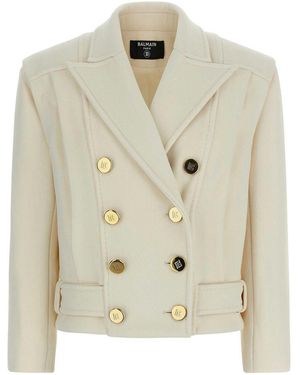 Balmain Double-Breasted Coat - Natural
