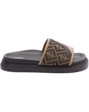 Fendi Diagonal' Slides - Brown