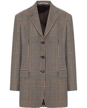 Tagliatore Checked Wool Blend Blazer Jacket With Three Buttons - Brown