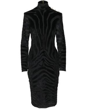 Balmain Zebra-Pattern Midi Dress - Black