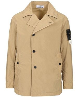 Stone Island Short Nylon Trench Coat - Natural