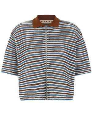 Marni Striped Crochet Cardigan - Grey