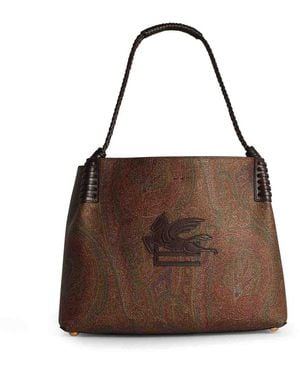 Etro Small Cotton Blend Bag - Brown