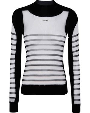 Jean Paul Gaultier Mix Mesh And Knit Pullover Printed Mariniere - Black