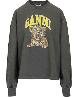 Ganni Long-Sleeved T-Shirt - Gray