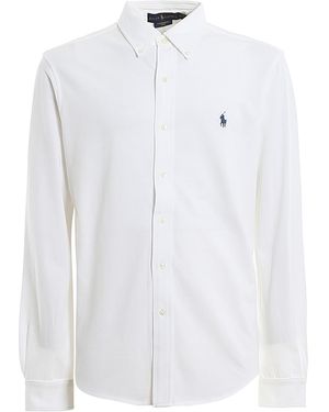 Polo Ralph Lauren Logo Embroidery Slim Cotton Pique Shirt - White