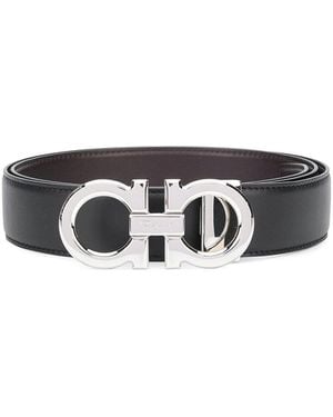 Ferragamo Polished Finish Gancini Reversible Belt - White