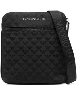 Emporio Armani Allover Logo Messenger Bag - Black