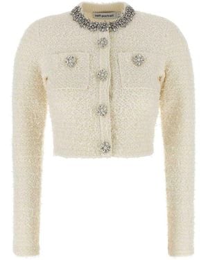 Self-Portrait Cream Textured Knit Cardigan - White