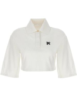 Palm Angels 'Monogram' Crop Polo Shirt - White