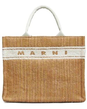 Marni Embroidered Logo Tote Bag - Natural