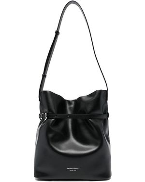 Emporio Armani Medium Leather Bucket Bag - Black