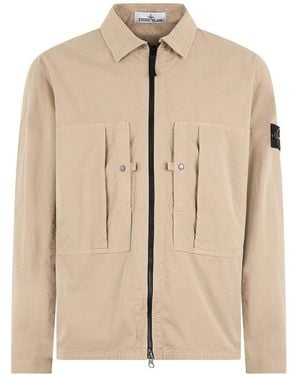 Stone Island Shirt With Zip And Pockets - Natural