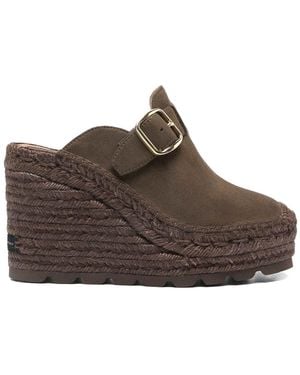 Stella McCartney Buckle Wedge Mules - Brown