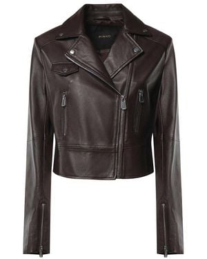 Pinko Nappa Leather Biker Jacket - Black