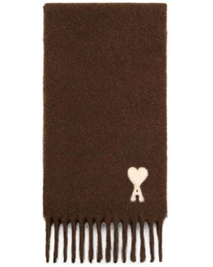 Ami Paris Ami De Coeur Wool Scarf - Brown