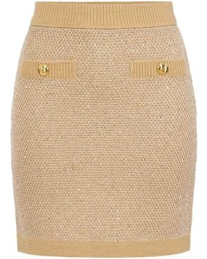 Elisabetta Franchi Textured Knitted Button Mini Skirt - Natural