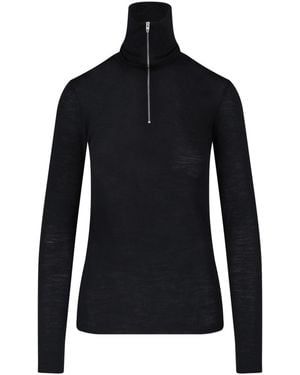 Jil Sander High Neck Zip Up Sweater - Black