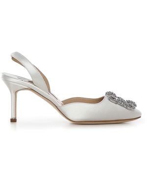 Manolo Blahnik Hangisli Satin Slingback - White