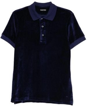 Tom Ford Velvet Short-Sleeved Polo Shirt - Blue