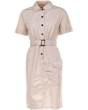 Woolrich Cotton Dress With Buttons And Buckle Belt - Brown