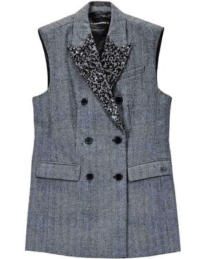 KARL LAGERFELD Embellished Lapel Tweed Gilet - Gray