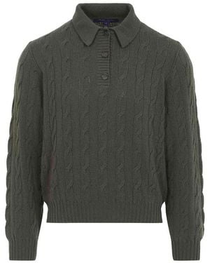 Ralph Lauren Cable-Knit Polo Sweater - Gray