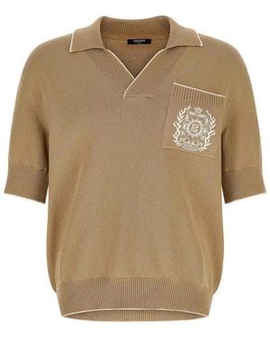 Balmain Embroidery Polo Shirt - Natural