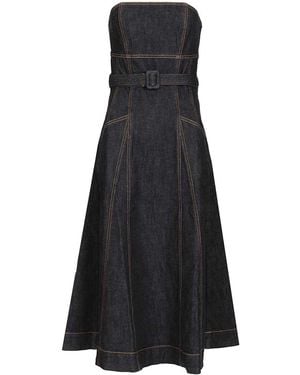 Self-Portrait Denim Bandeau Midi Dress - Black