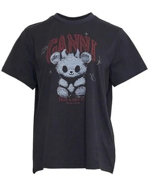 Ganni Heavy Cotton Jersey Embroidery Anglais - Black