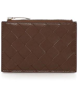 Bottega Veneta Intrecciato Zip Card Holder - Brown