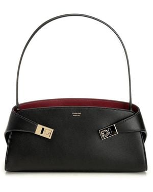 Ferragamo Hug Leather Shoulder Bag - Black