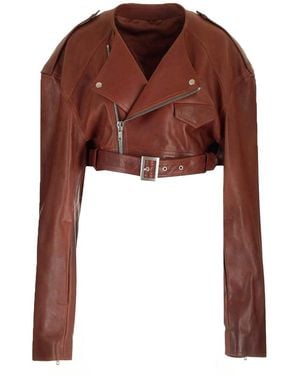 Rick Owens Cropped Biker Jacket - Brown