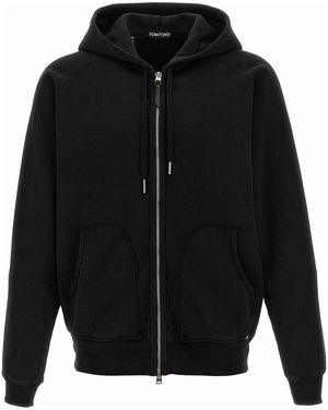 Tom Ford Leather-Detail Zip-Front Hoodie - Black