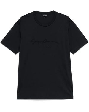 Giorgio Armani Pure Cotton Interlock Signature Logo T-Shirt - Black